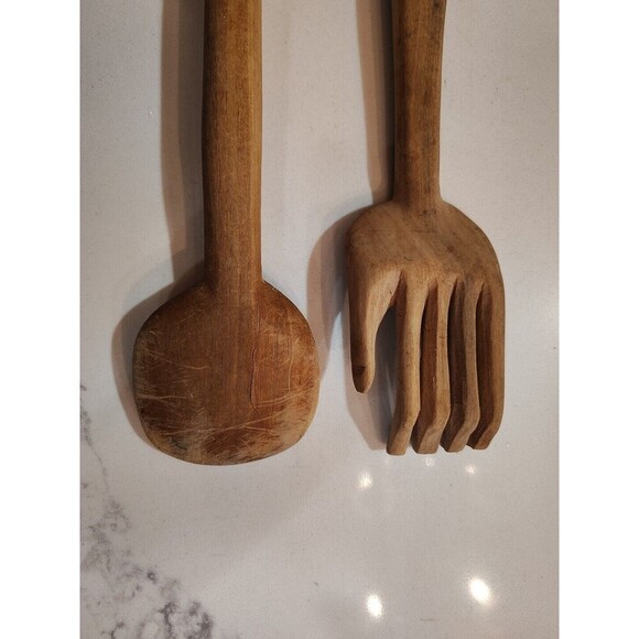 Teak Wood African Carved Fork and Spoon Salad Set Lightweight - Picture 9 of 9